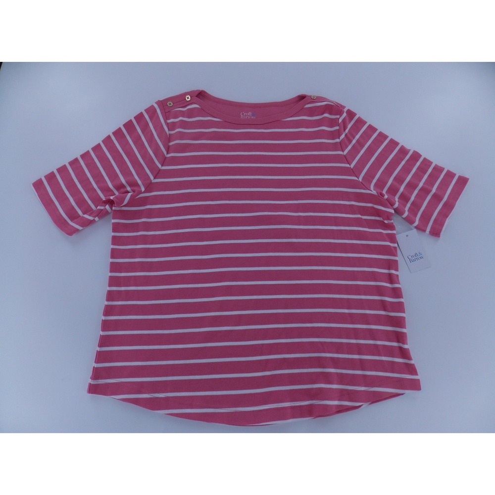 Croft & Barrow Striped T Shirt Nautical  Womens XXL Pink White Short Sleeve